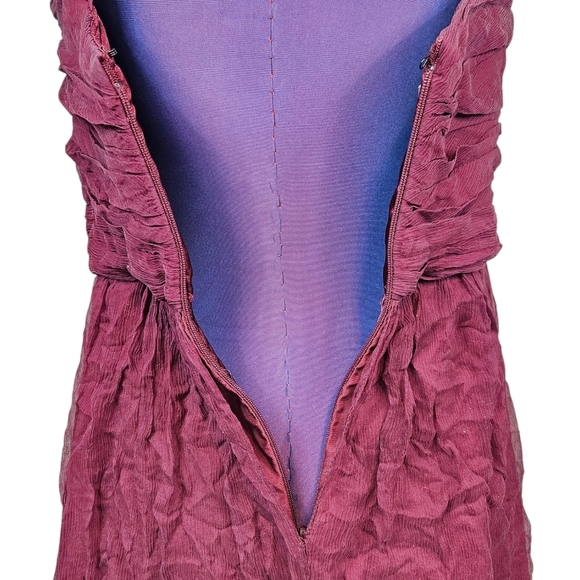 Amsale Cerisa Burgundy Crinkle Silk Junior Bridesmaid Gown Size 12 Girls G26 - Picture 8 of 11